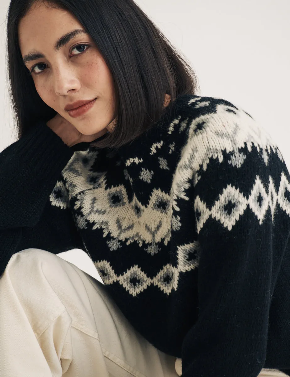 Black Fair Isle Knitted Wool Jumper