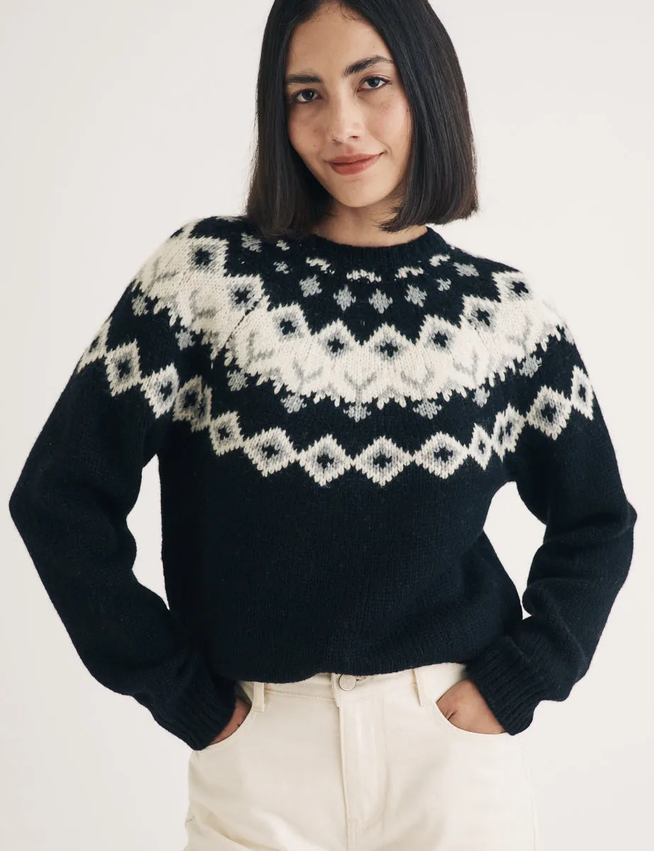 Black Fair Isle Knitted Wool Jumper