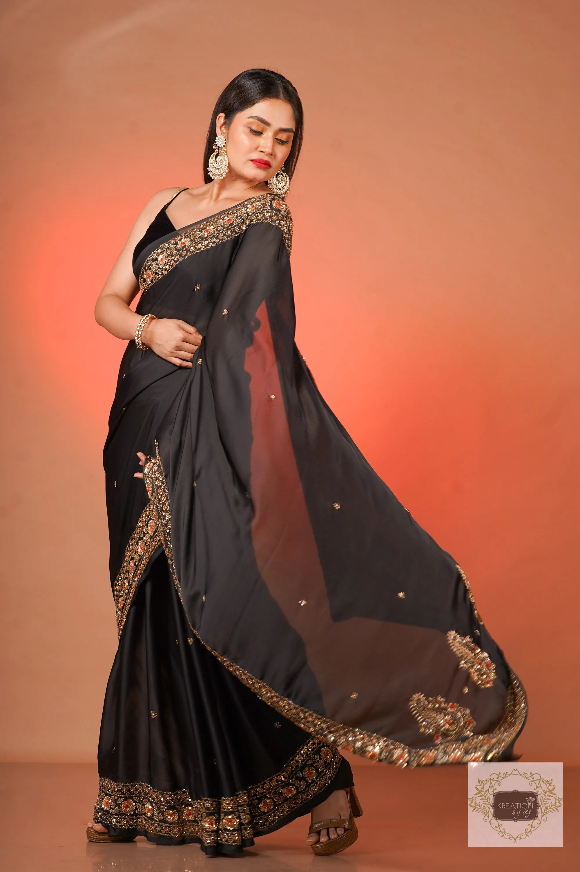 Black Prajoti Crepe Silk Saree