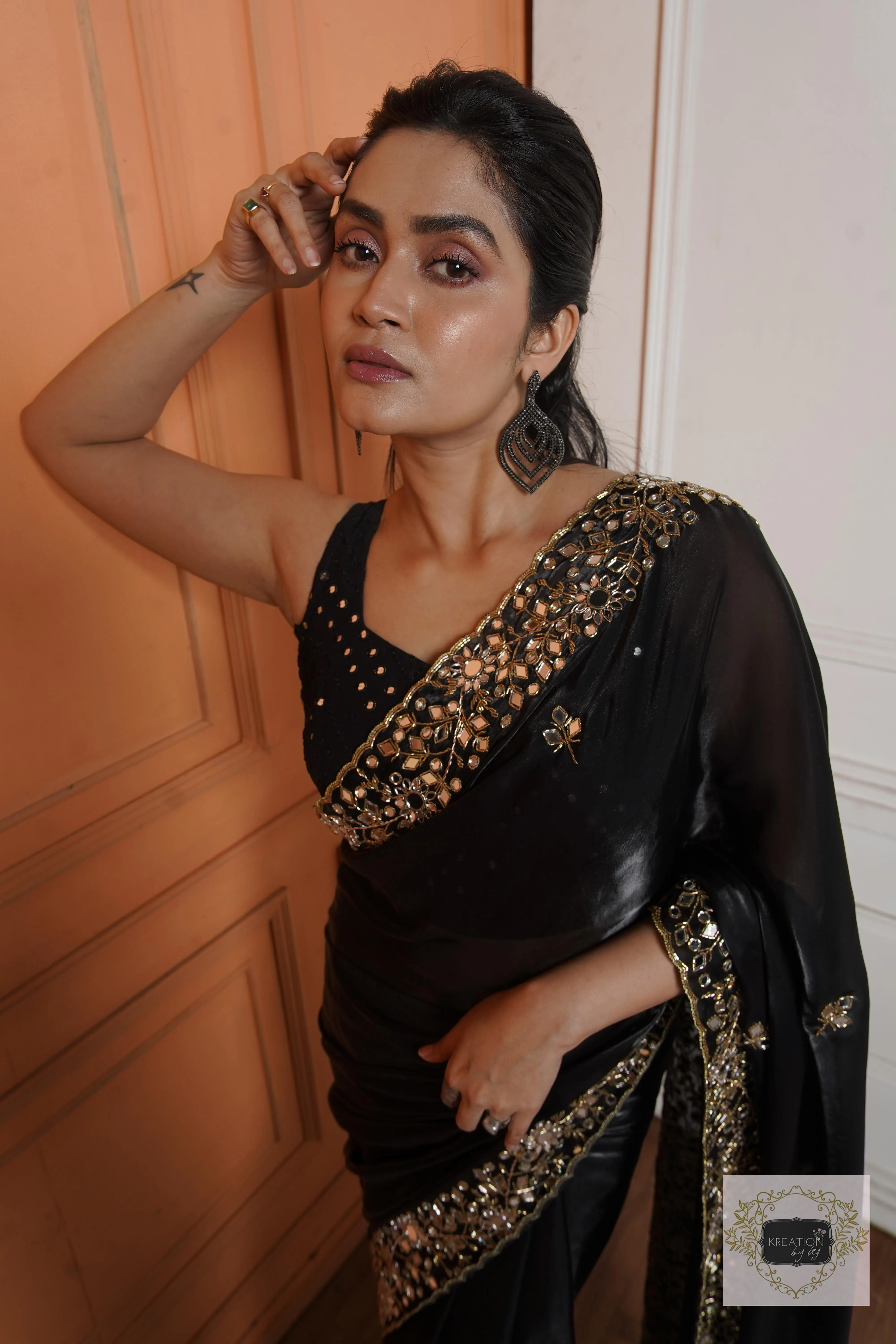 Black Sheesh Mahal Saree