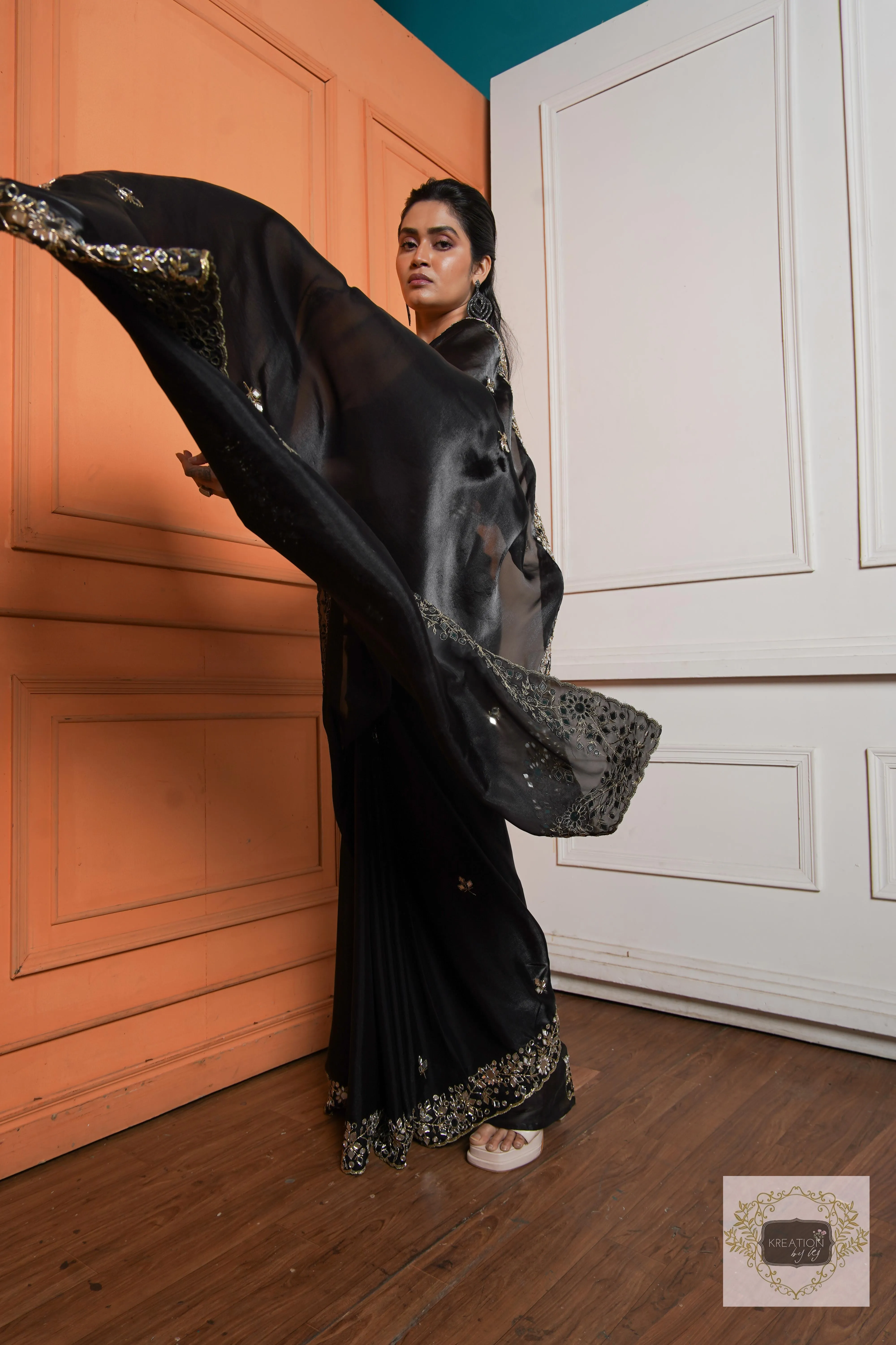 Black Sheesh Mahal Saree