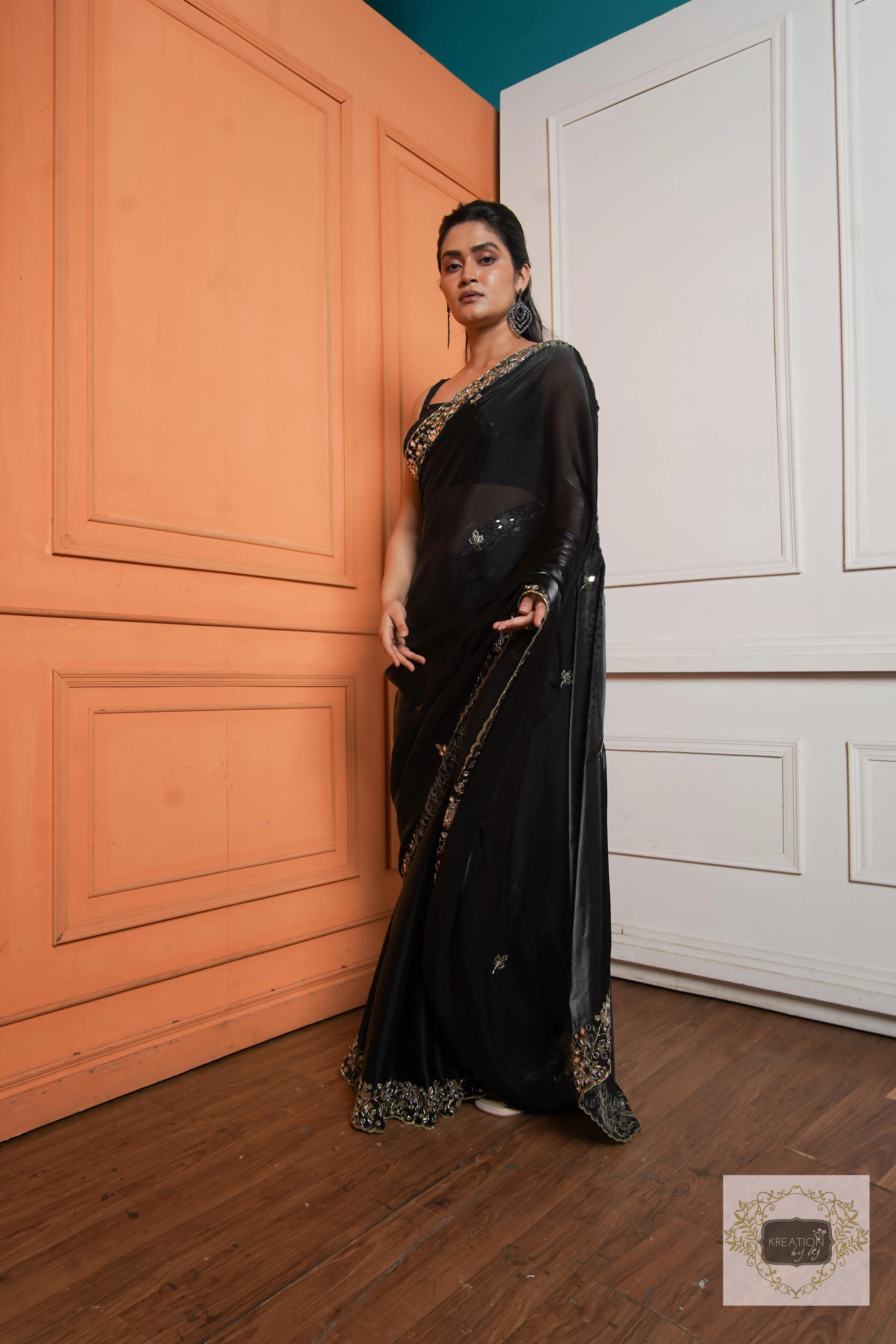 Black Sheesh Mahal Saree