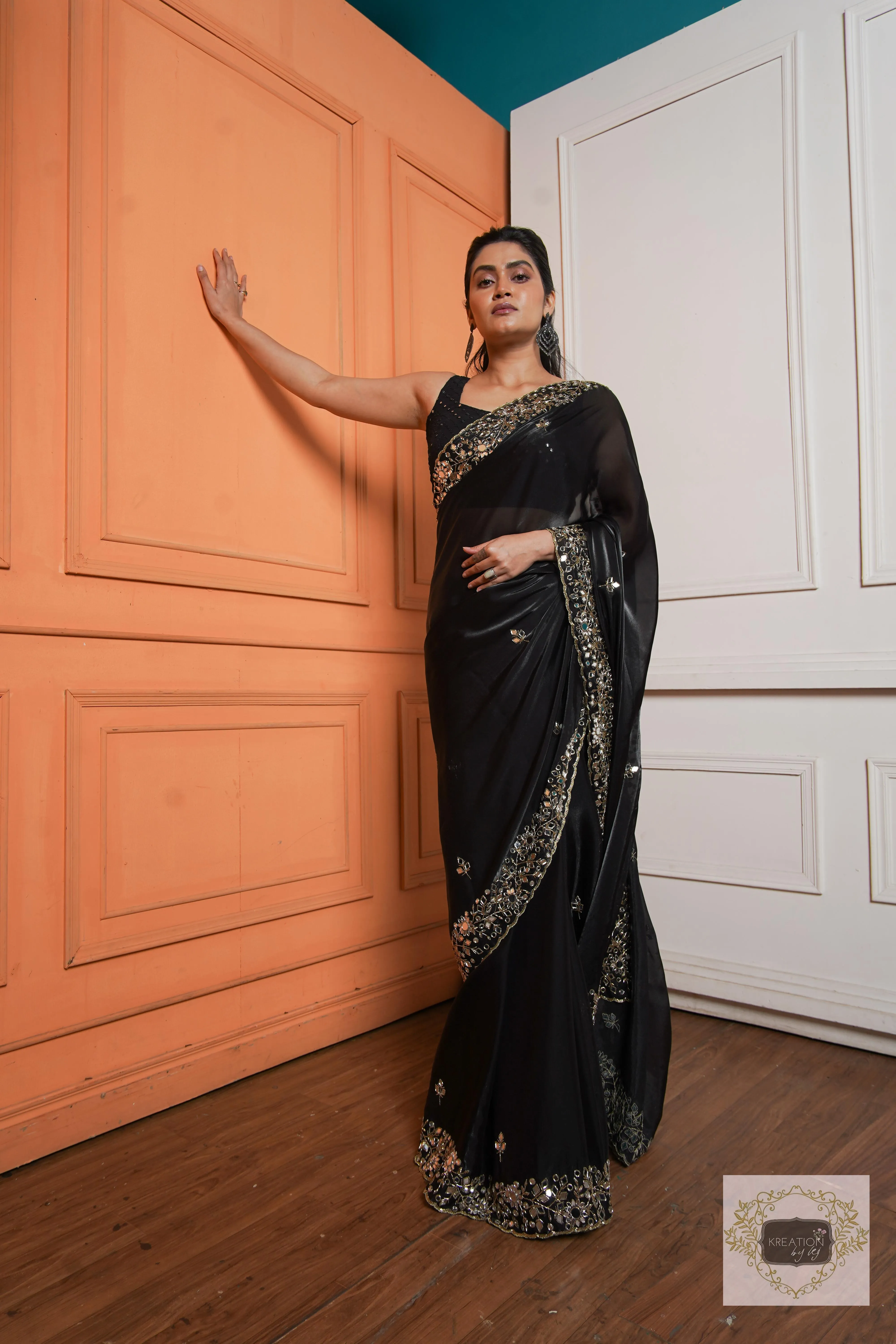 Black Sheesh Mahal Saree