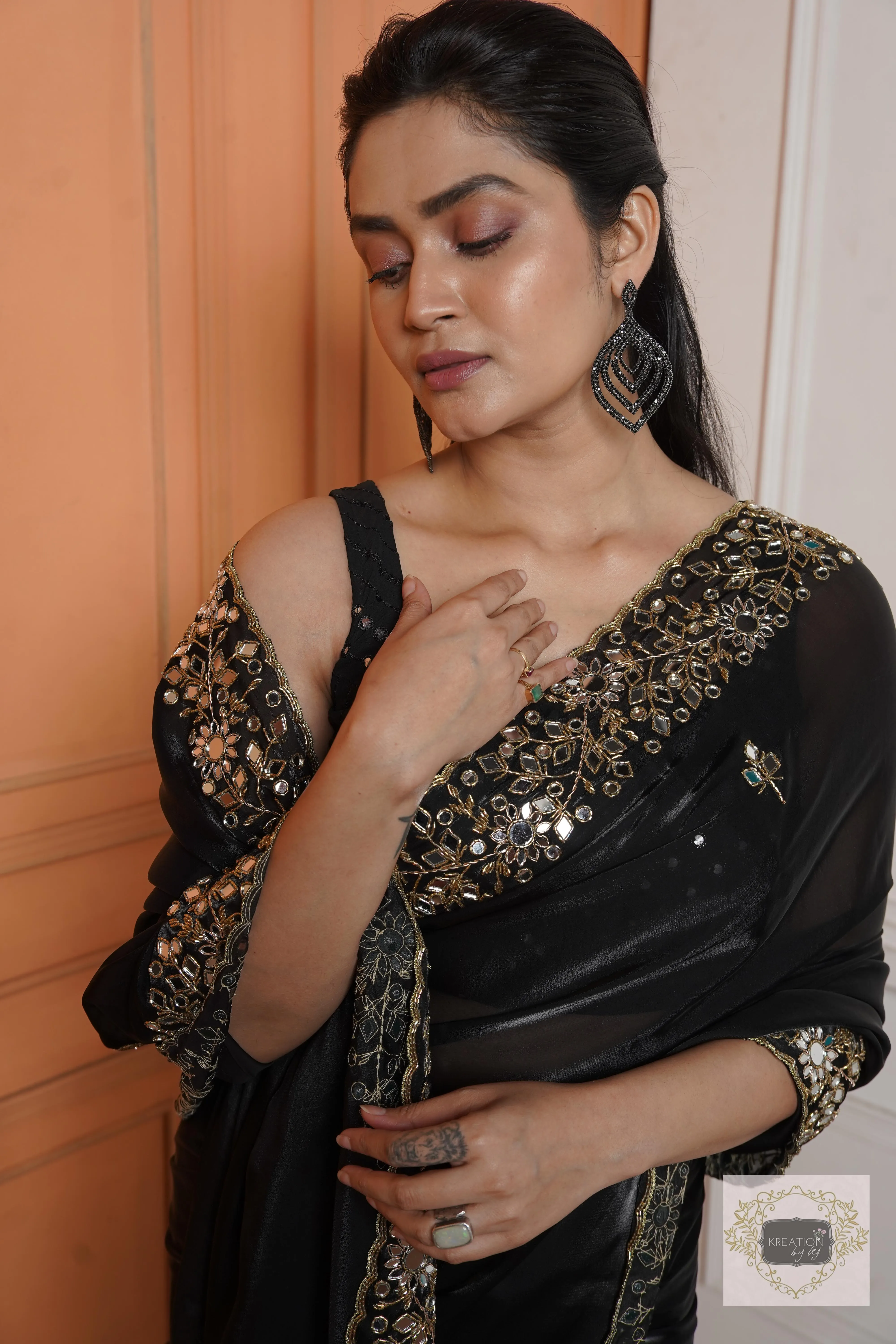 Black Sheesh Mahal Saree