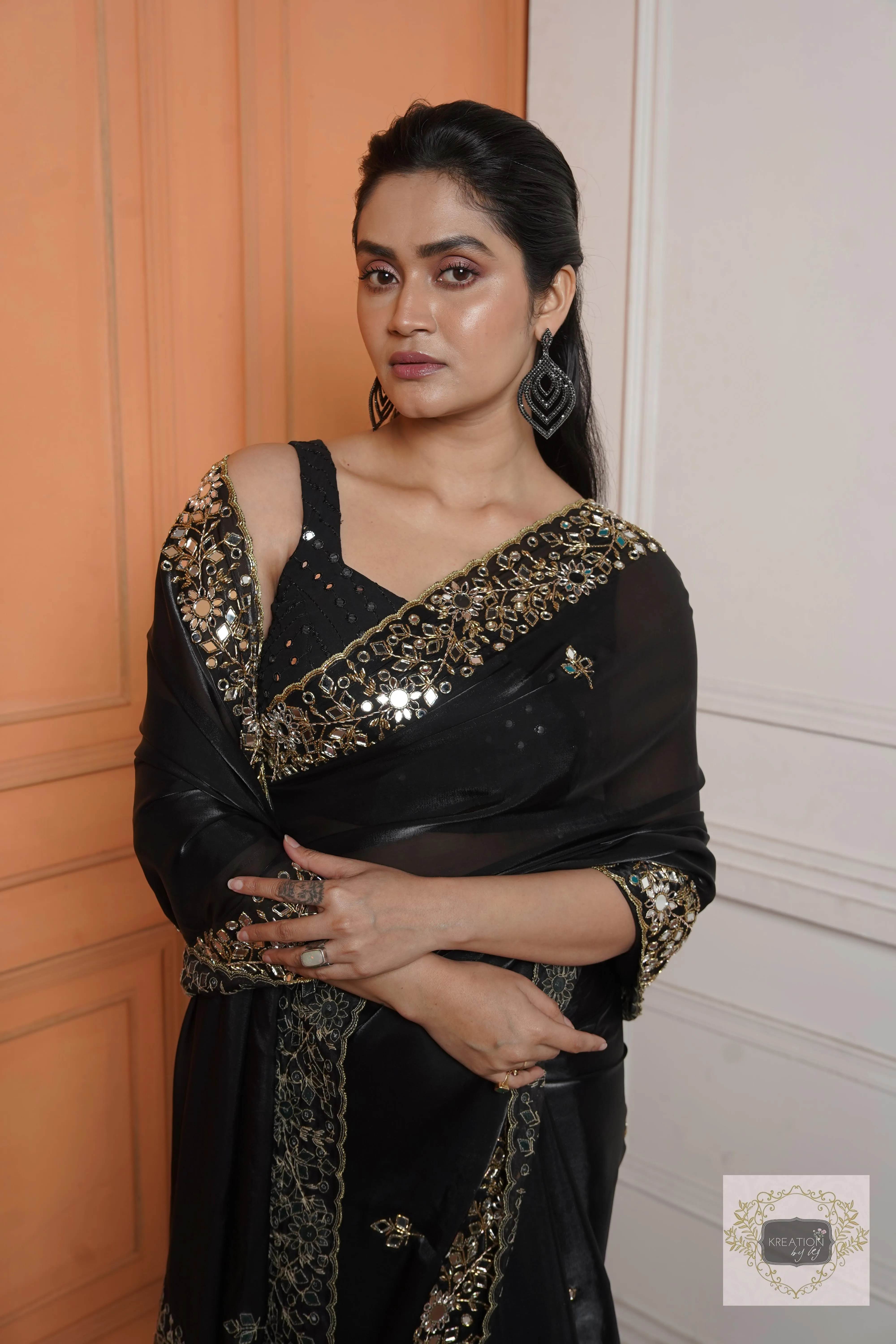 Black Sheesh Mahal Saree