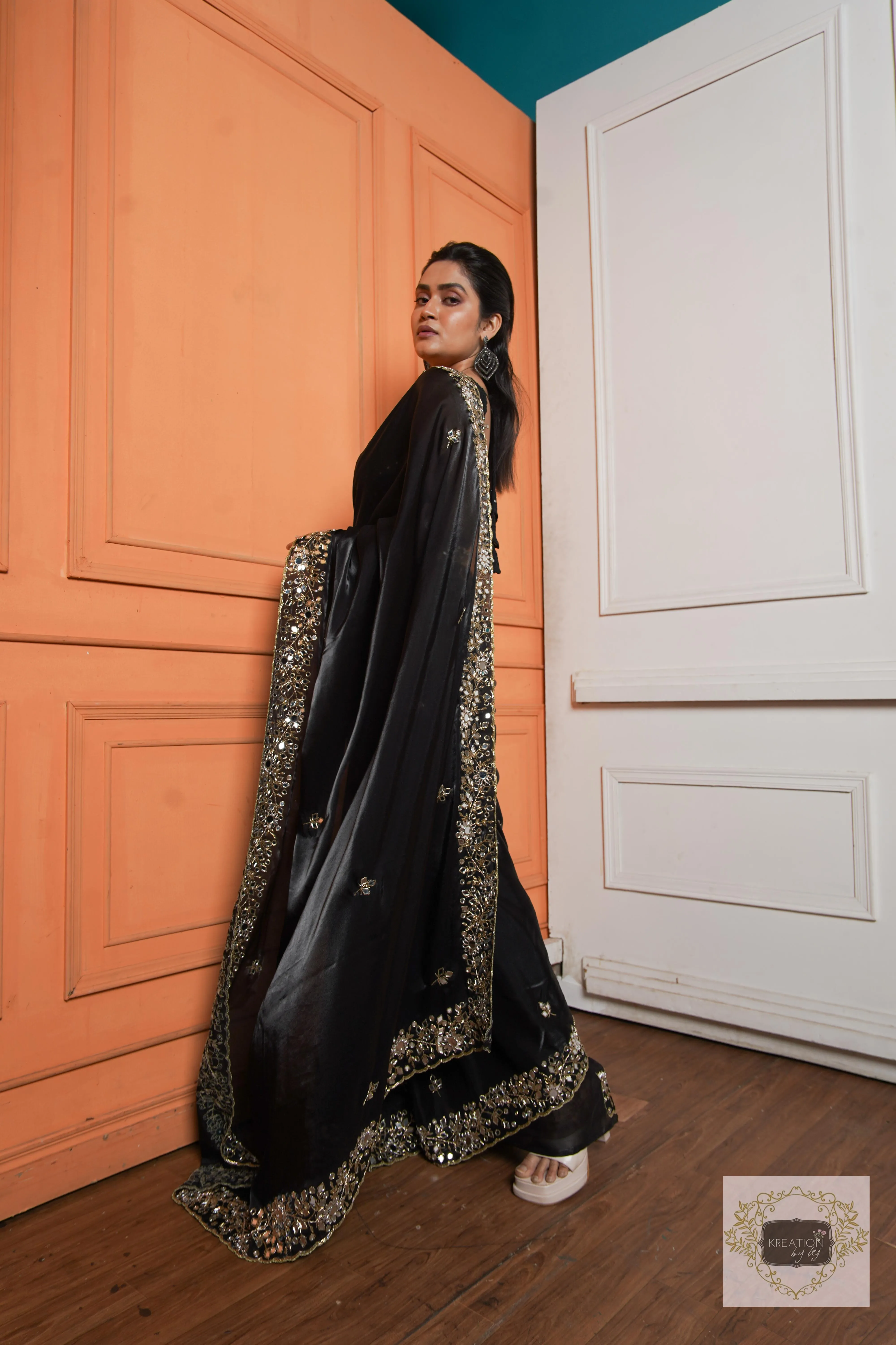 Black Sheesh Mahal Saree