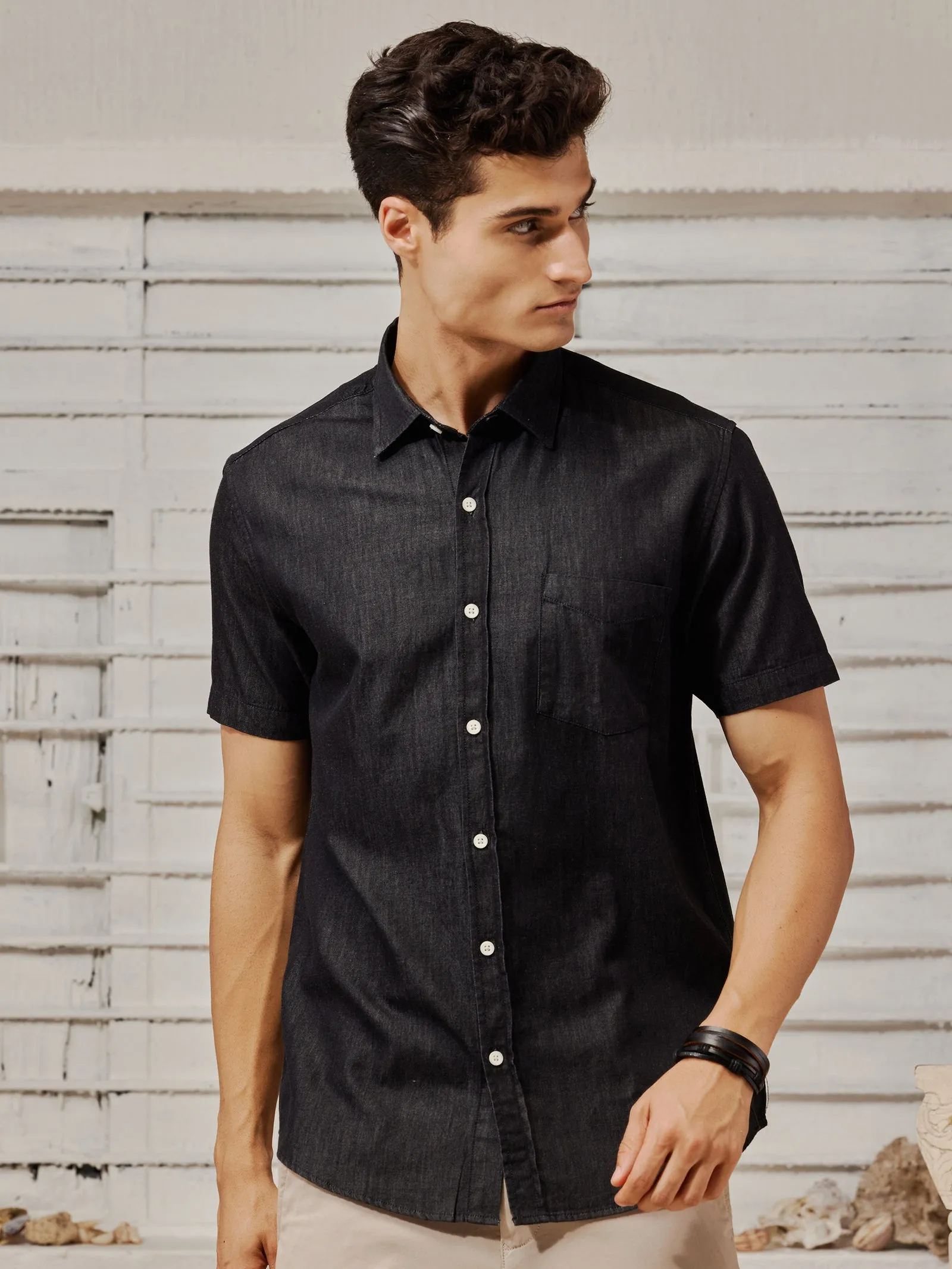 Black Silky Denim Shirt