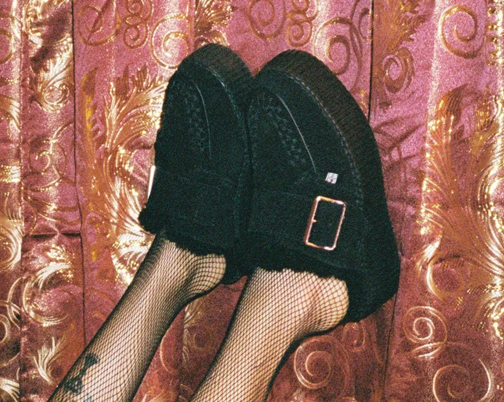 Black Suede Wool Creeper Mule