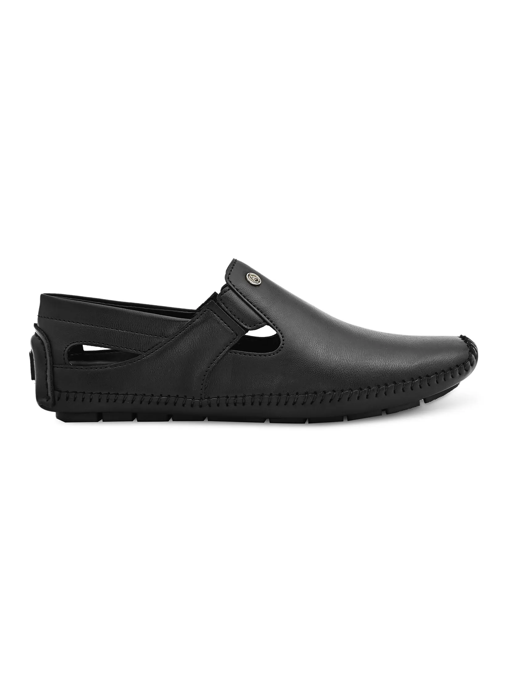 Black Synthetic  Sandals For Urbane Men