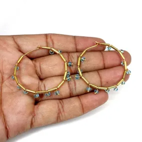 Blue Topaz Gemstone Brass Hoop Earrings