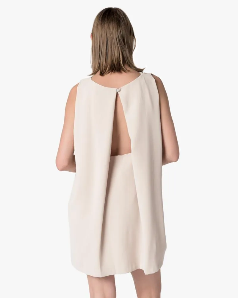 Boatneck Open Back Dress in Cream