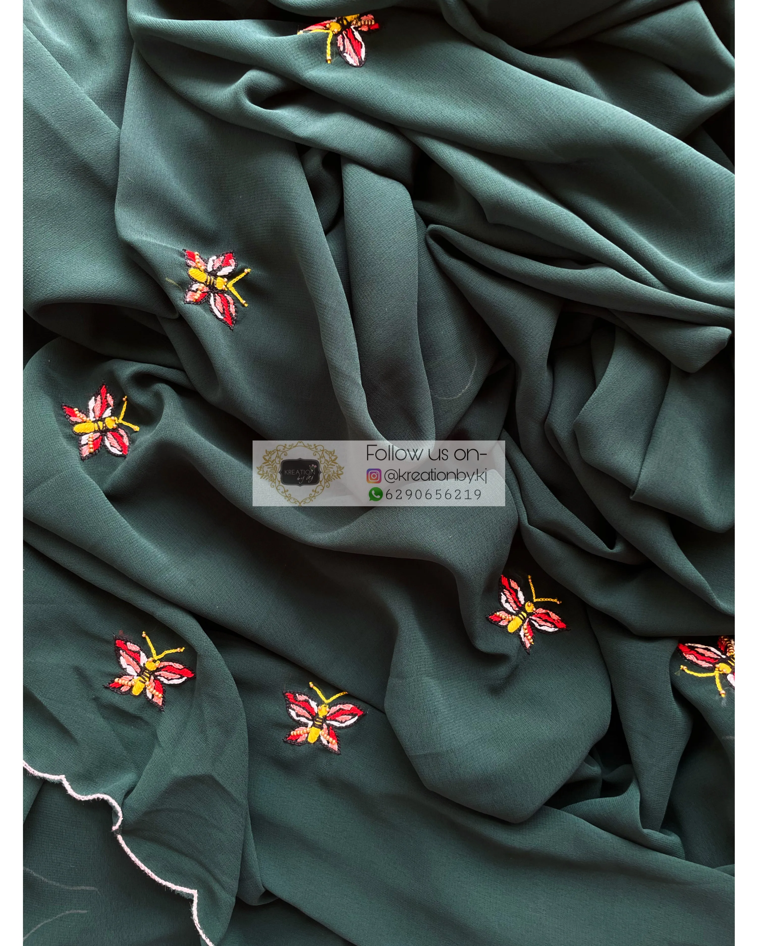 Bottle Green Butterflies on A Fence Saree