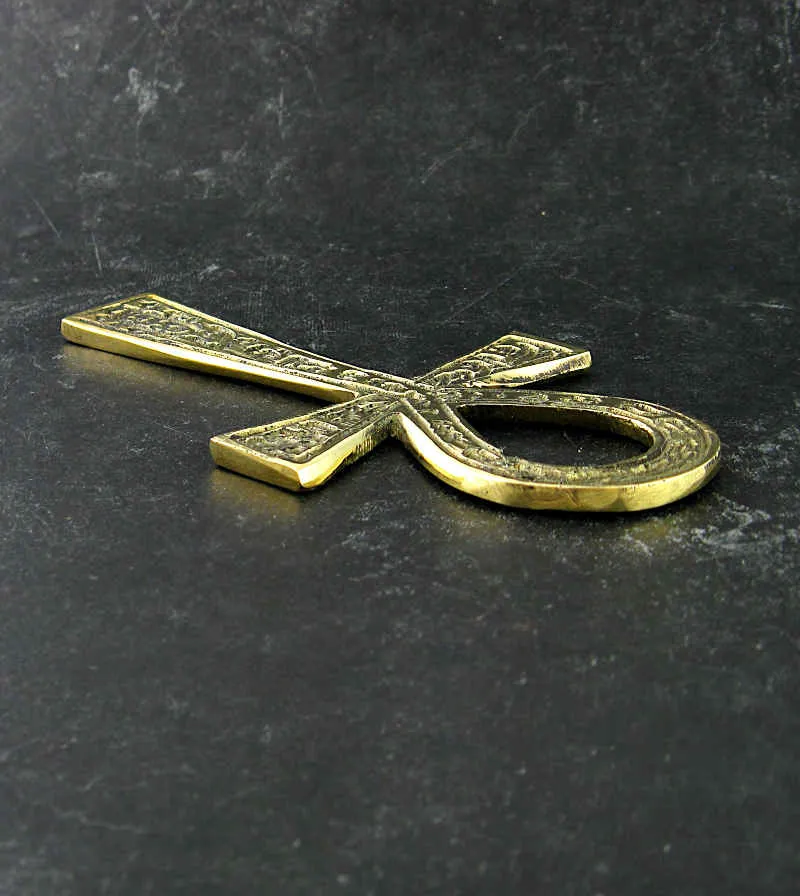 Brass-Plated Ankh With Pictograms