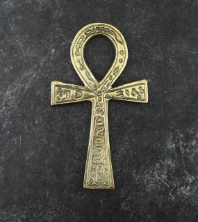 Brass-Plated Ankh With Pictograms