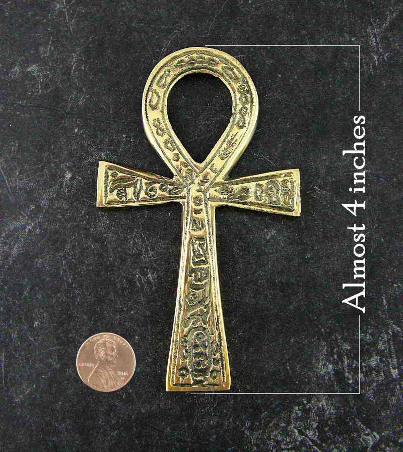 Brass-Plated Ankh With Pictograms