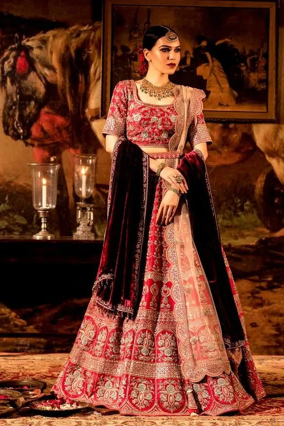 Bright red Lehenga set.