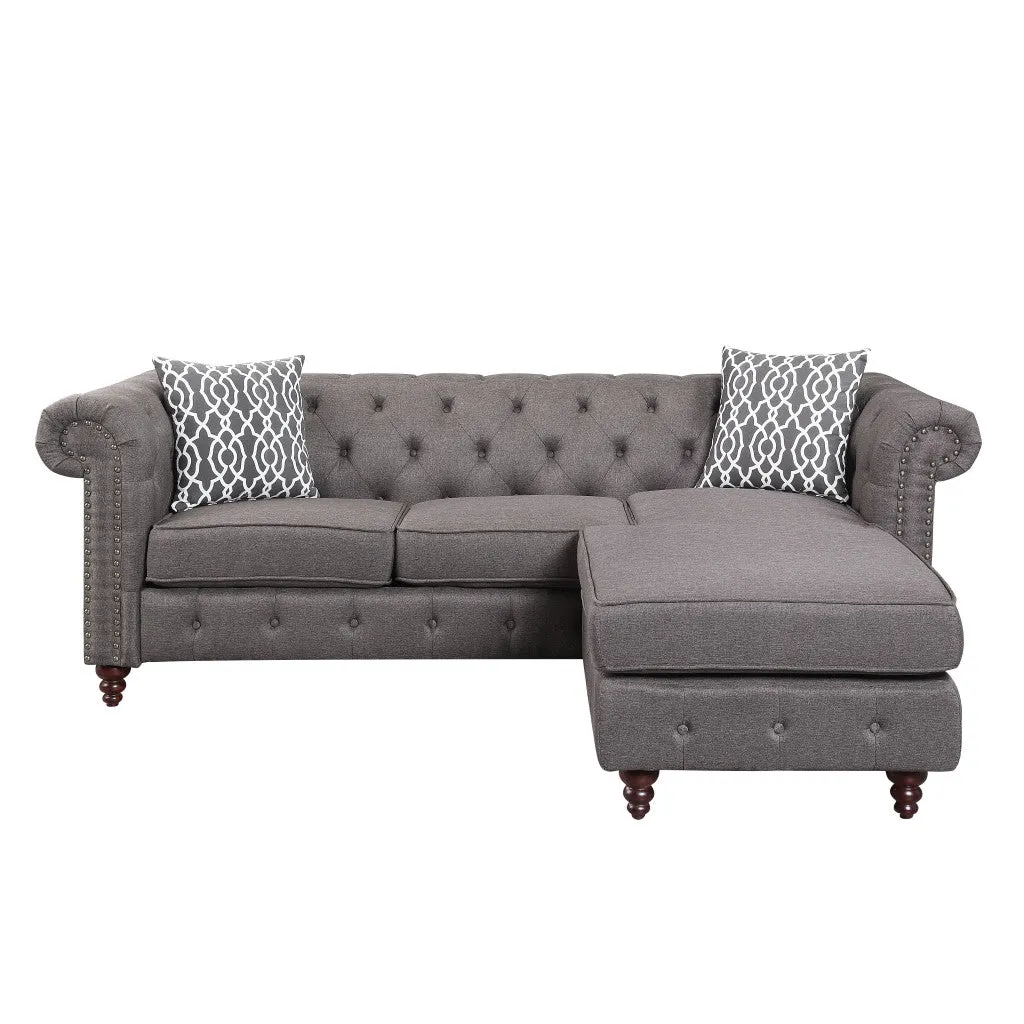 Brown Linen L Shaped Sofa and Chaise