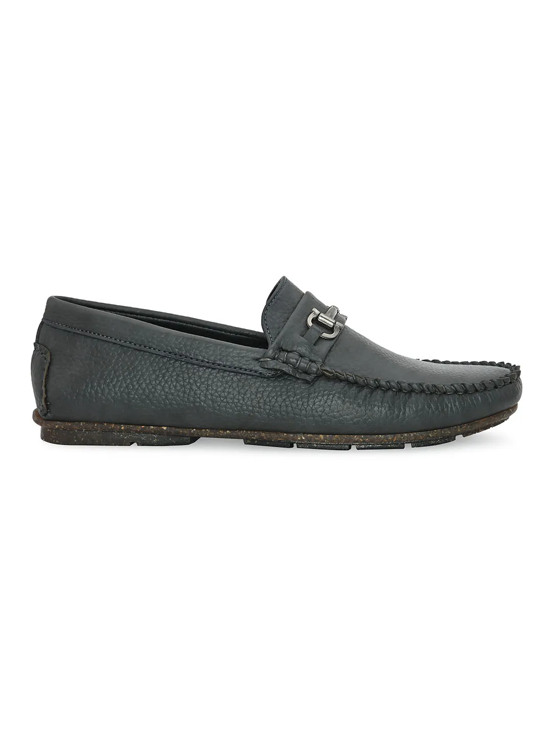 Buckle Embellished Grey Loafers