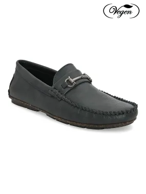 Buckle Embellished Grey Loafers