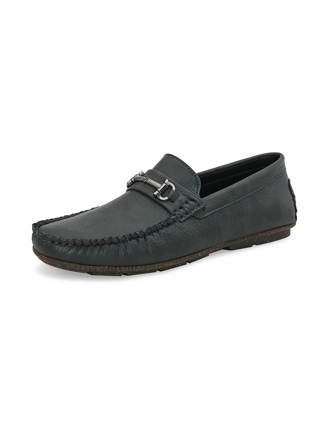 Buckle Embellished Grey Loafers