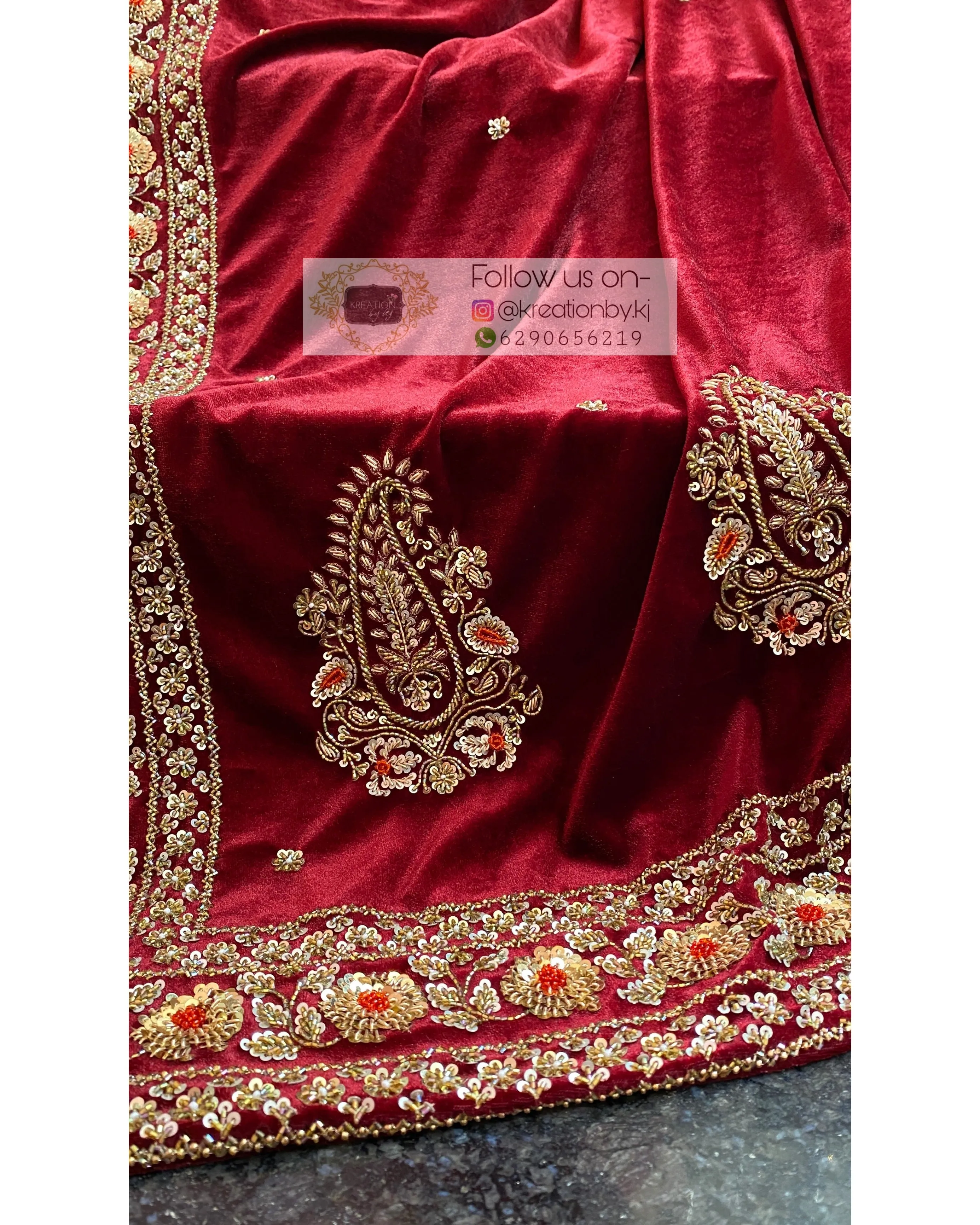 Burgundy Velvet Prajoti Saree