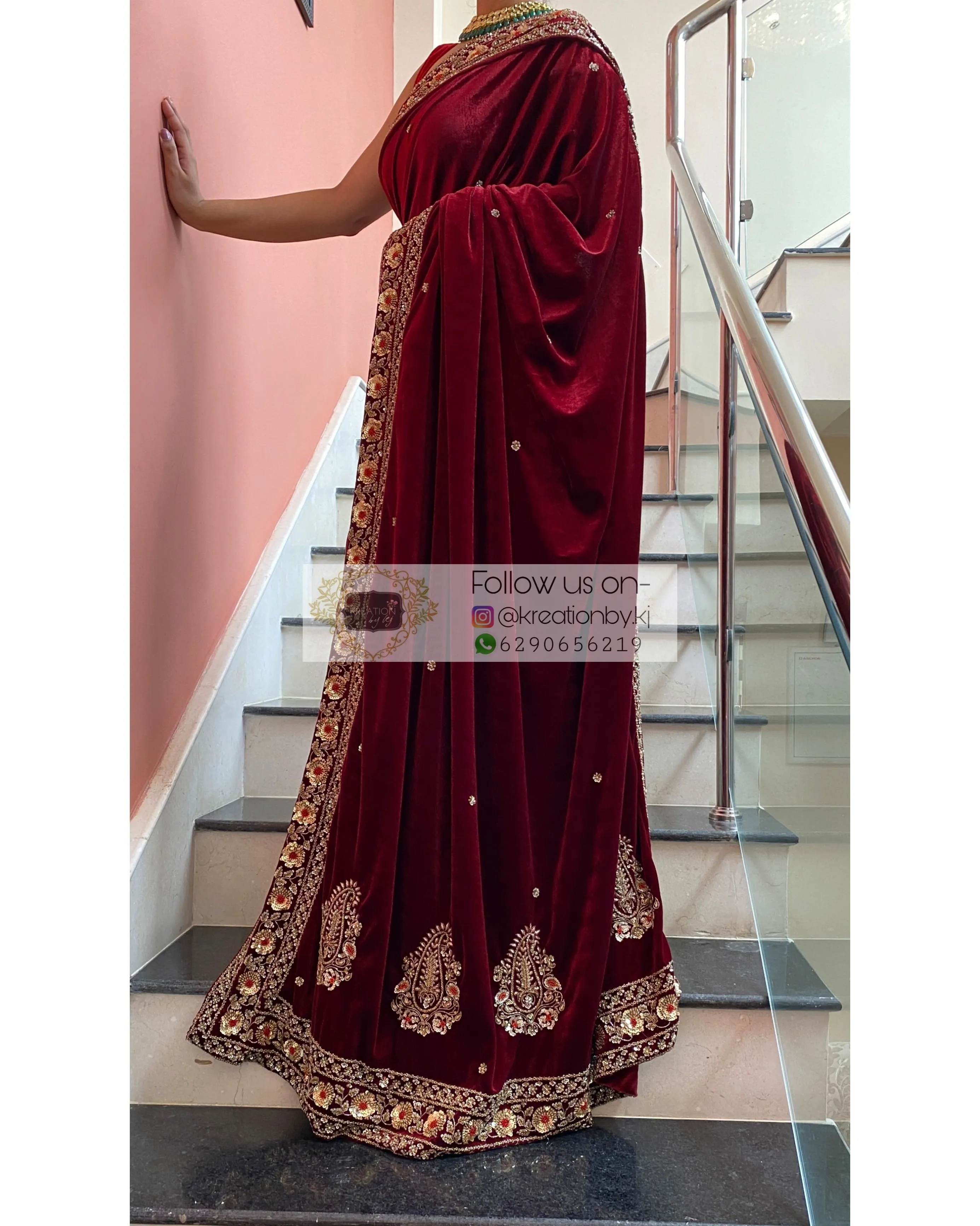 Burgundy Velvet Prajoti Saree