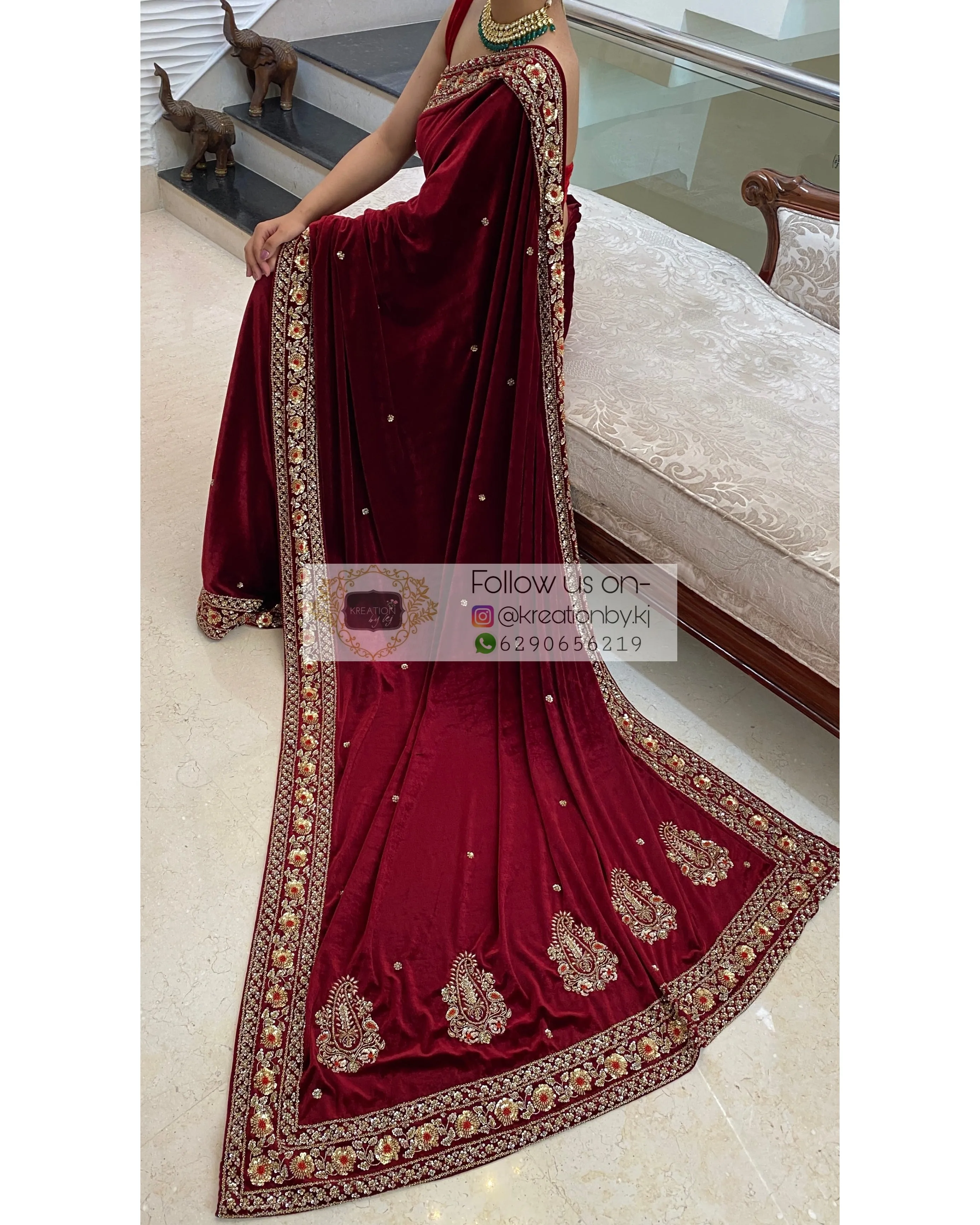 Burgundy Velvet Prajoti Saree