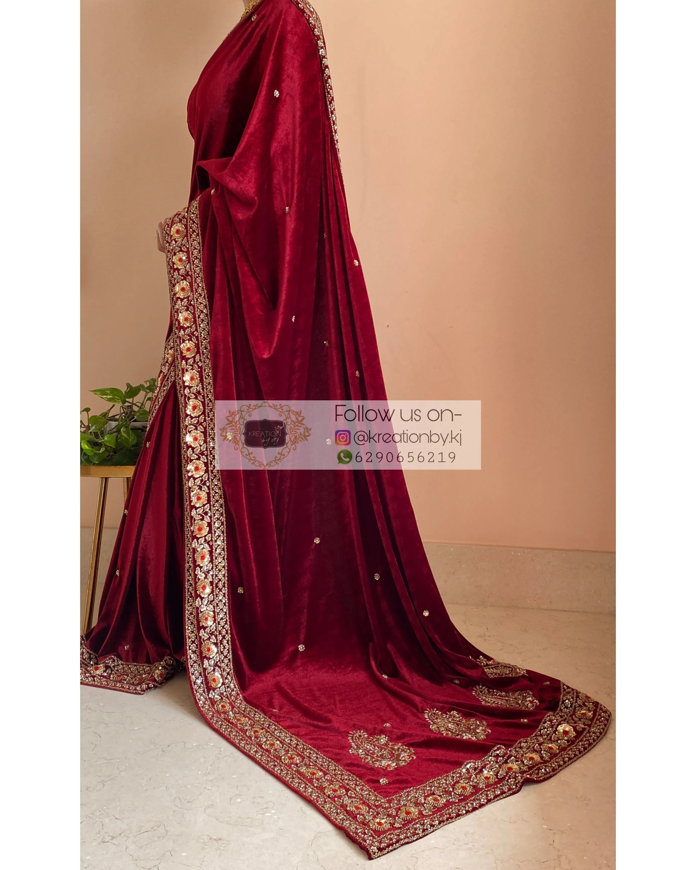 Burgundy Velvet Prajoti Saree