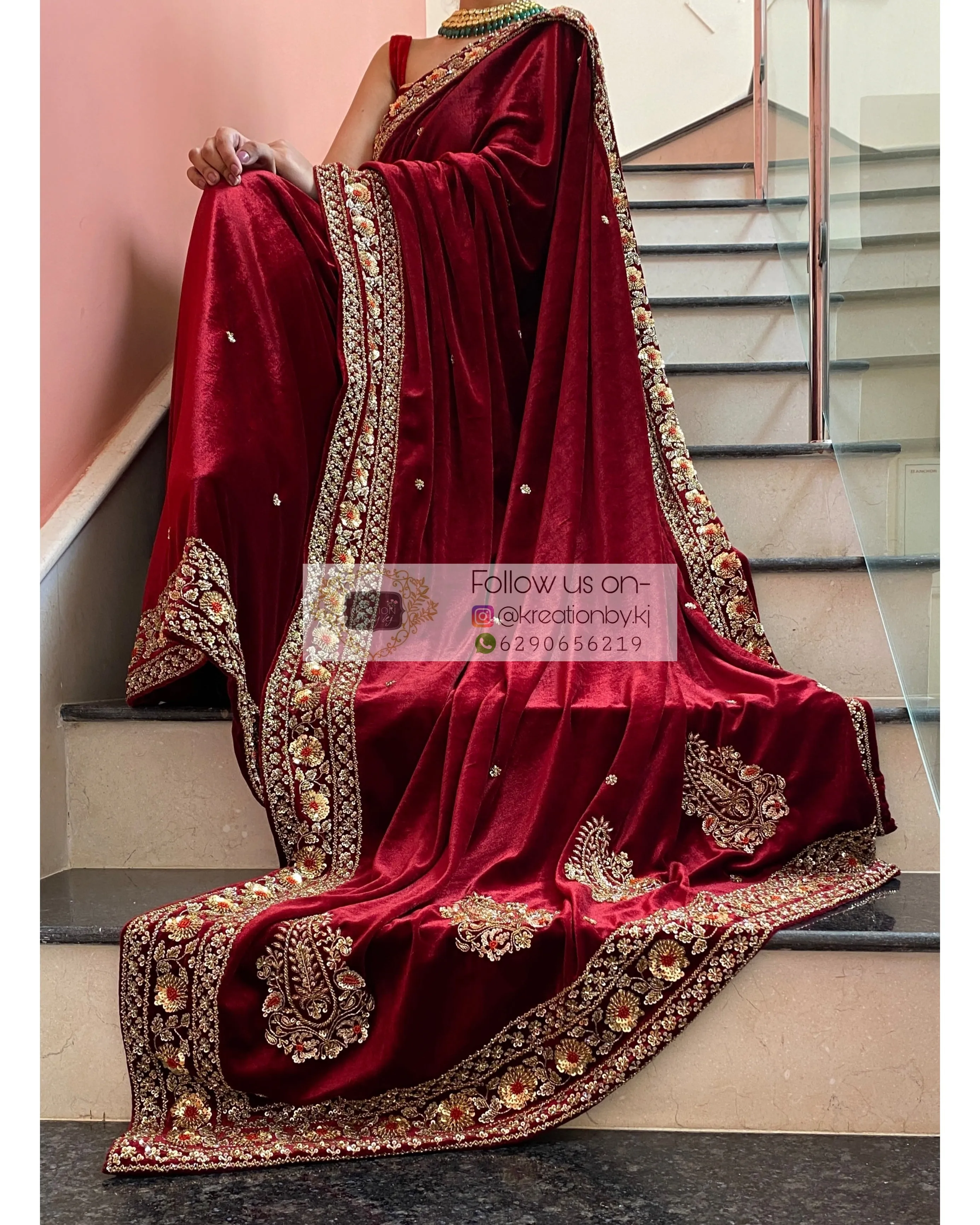 Burgundy Velvet Prajoti Saree