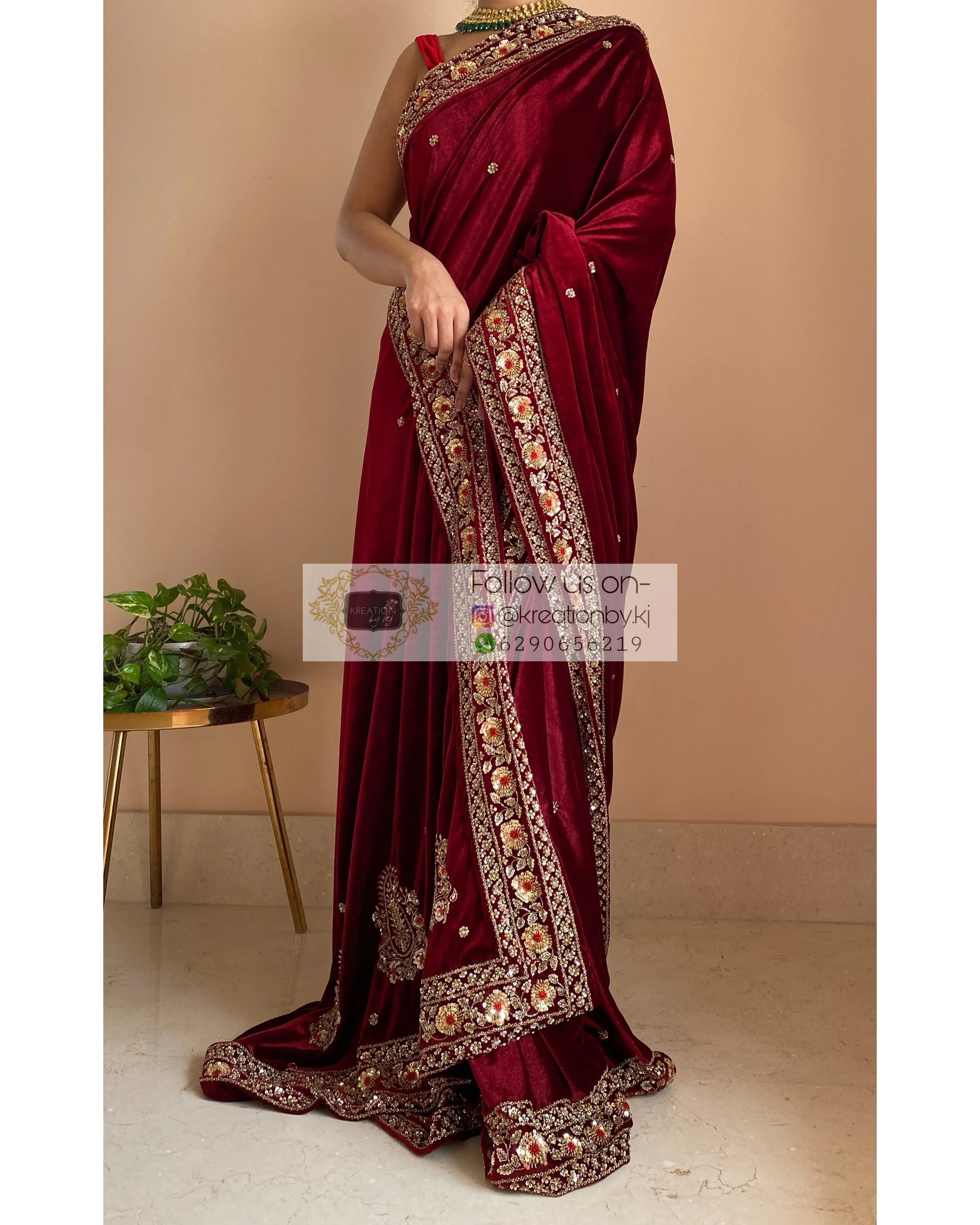 Burgundy Velvet Prajoti Saree