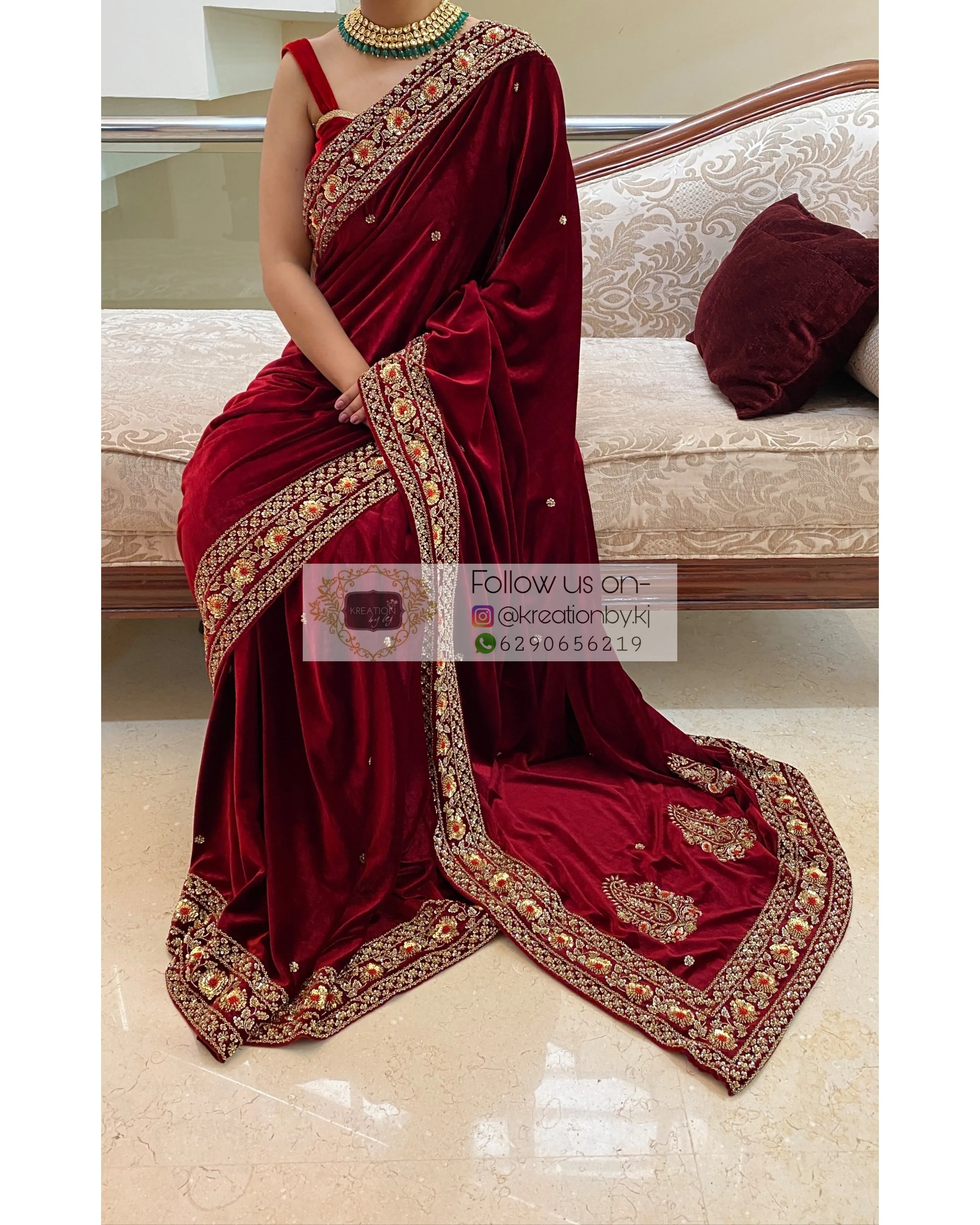 Burgundy Velvet Prajoti Saree