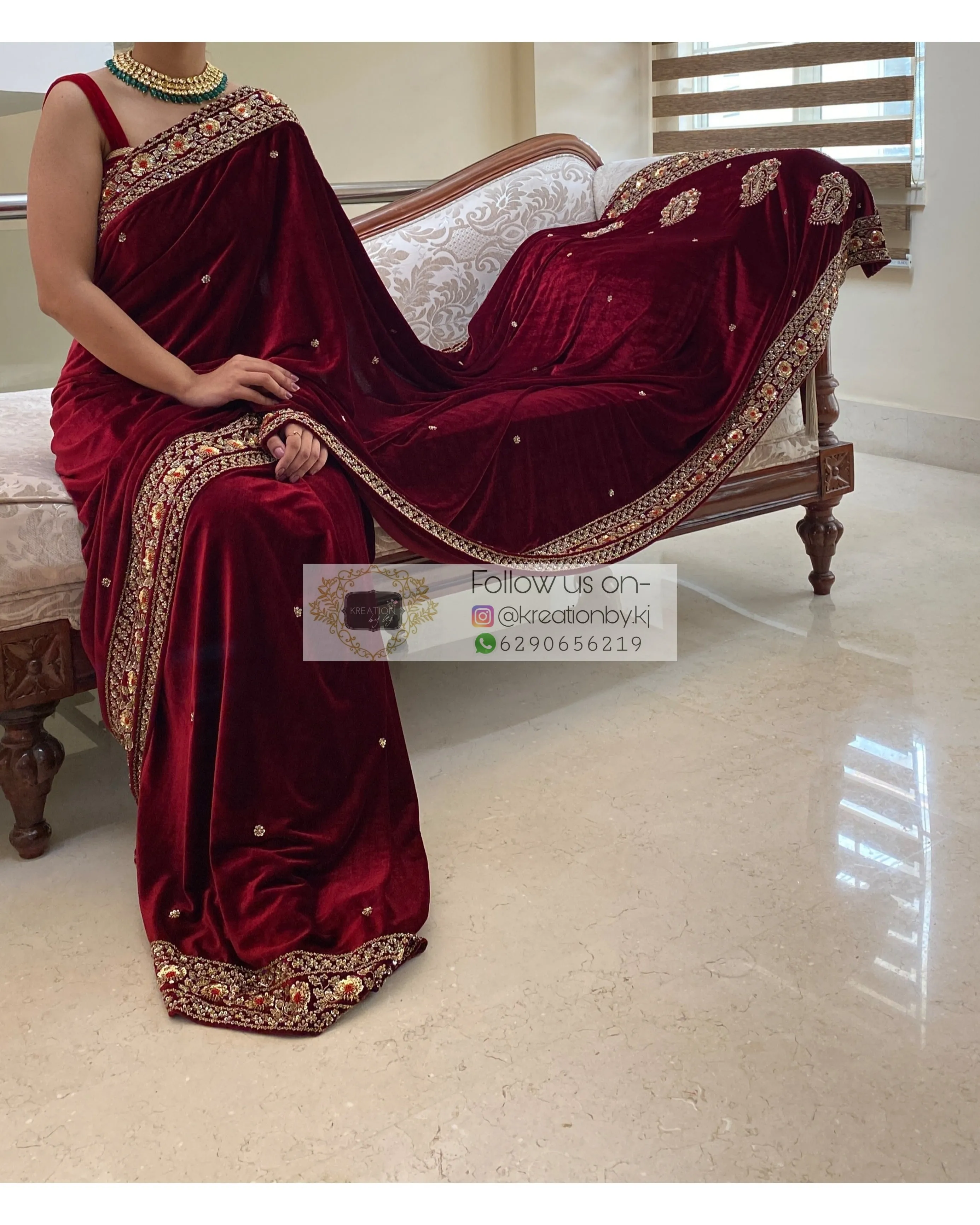 Burgundy Velvet Prajoti Saree