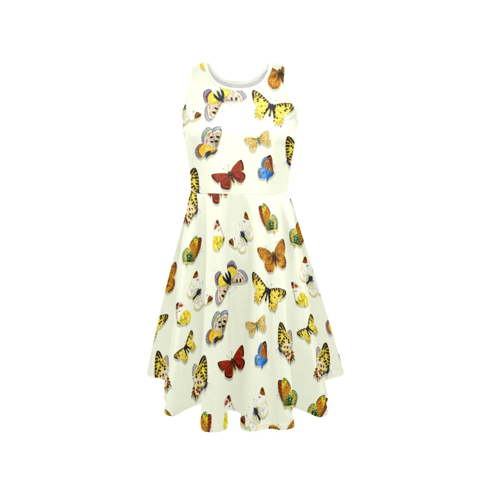 butterfly shadowed print Sleeveless Expansion Dress (Model D60)