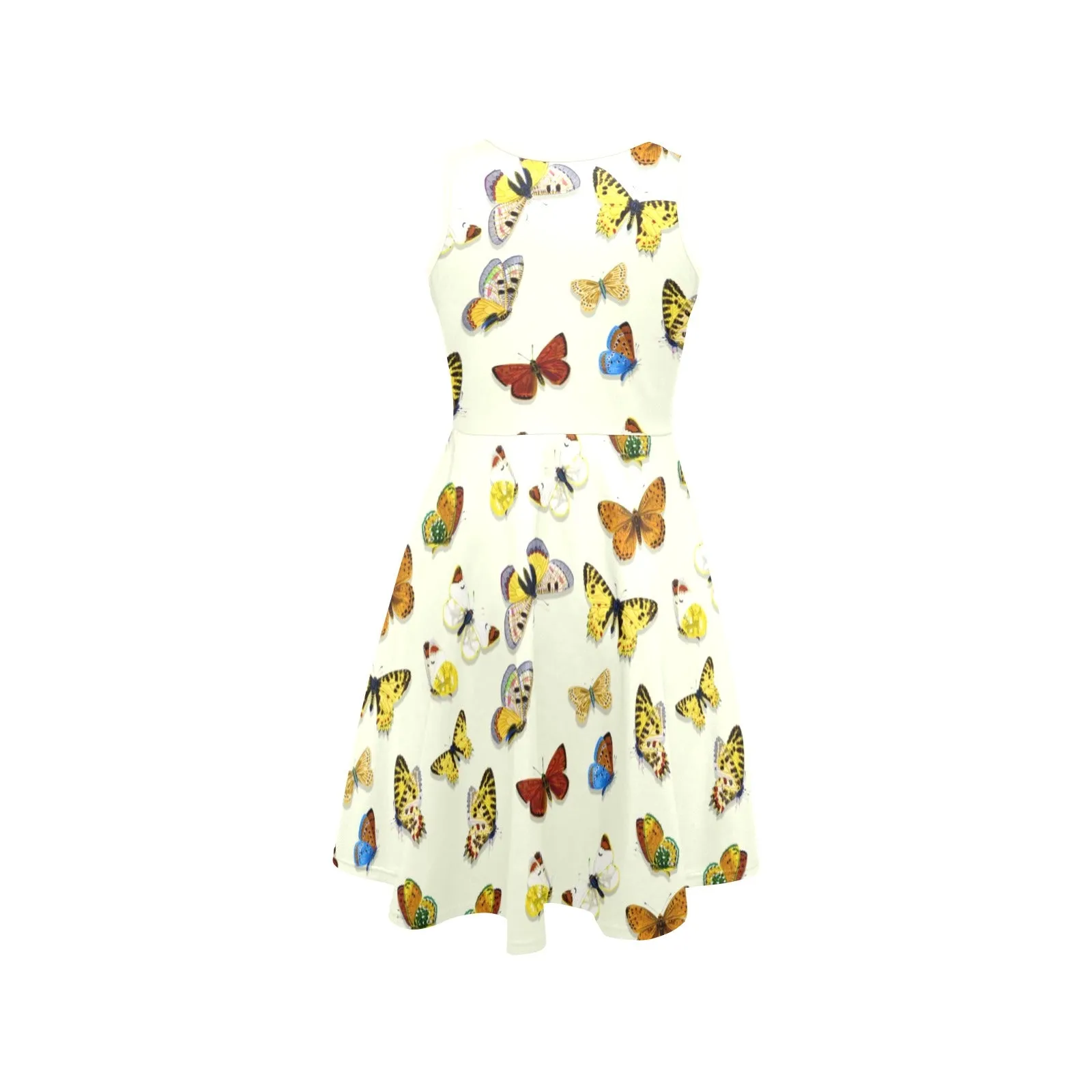 butterfly shadowed print Sleeveless Expansion Dress (Model D60)