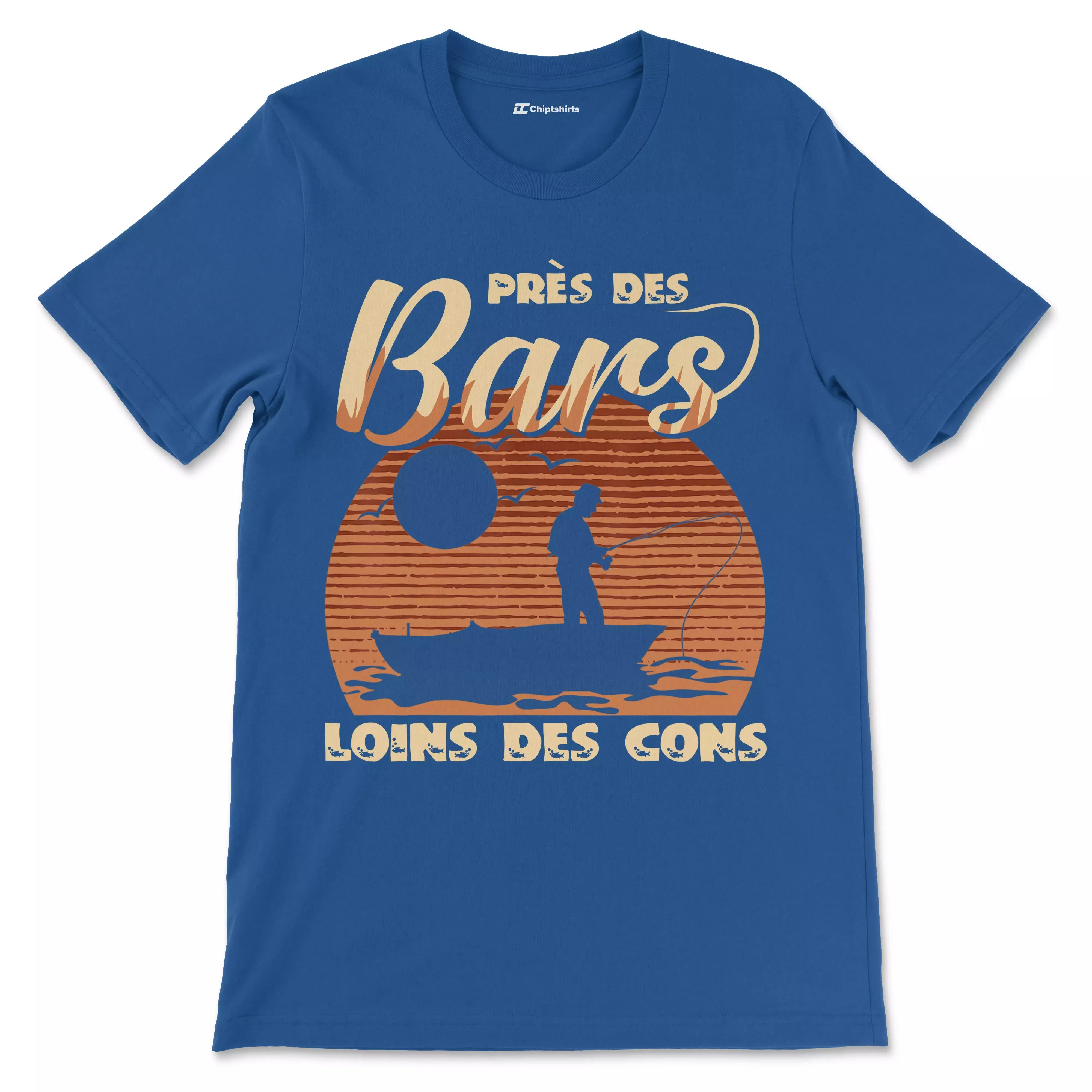 Cadeau Humour Pêcheur Homme, Pêche du Bar, T-shirt Pêcheur Drle, Près des Bars Loins des Cons