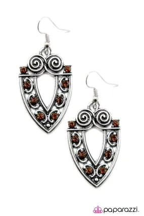 Call A Spade A Spade Brown Rhinestone and Silver Earrings - Paparazzi Accessories