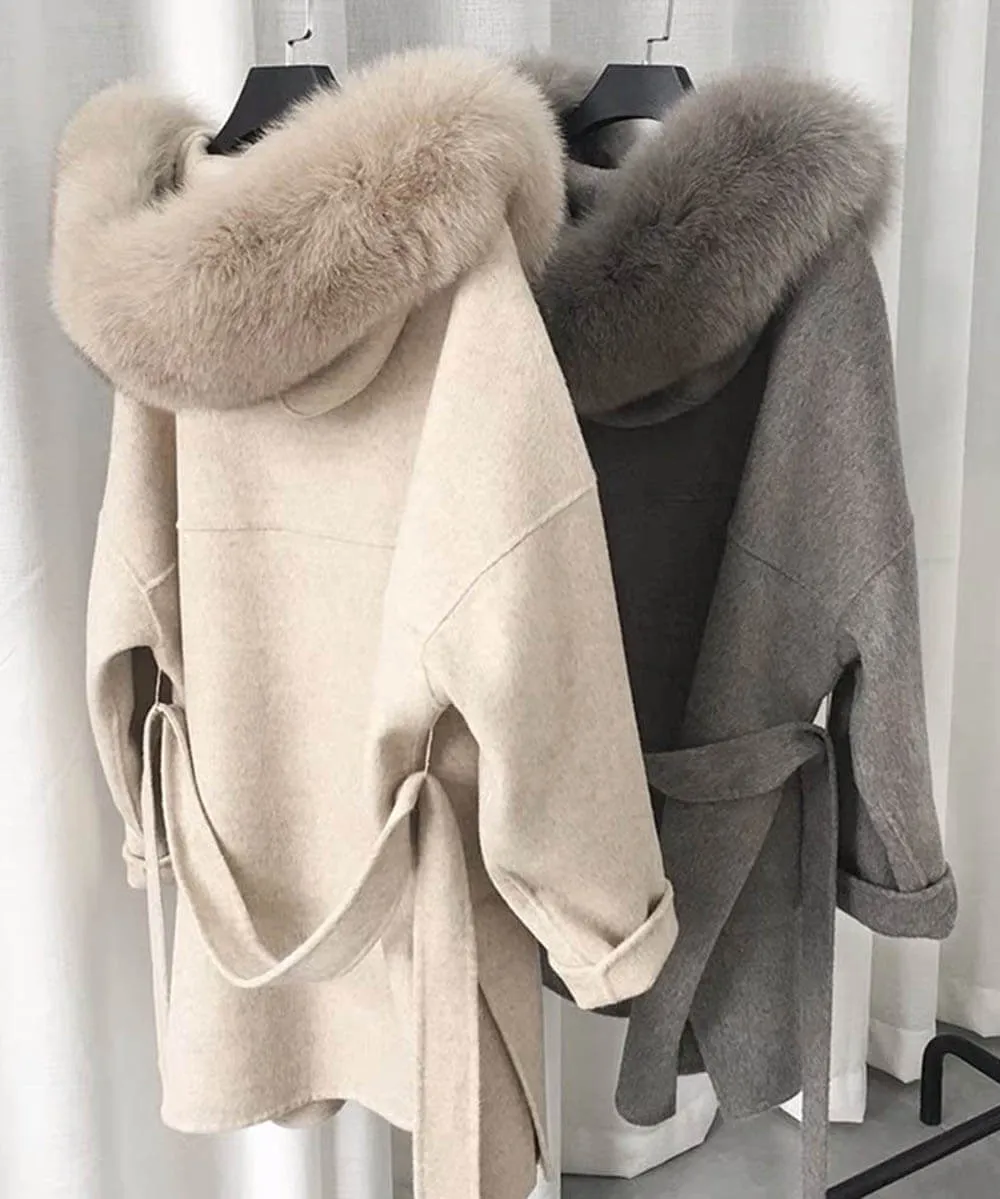 Cashmire Wool Fox Fur Coat