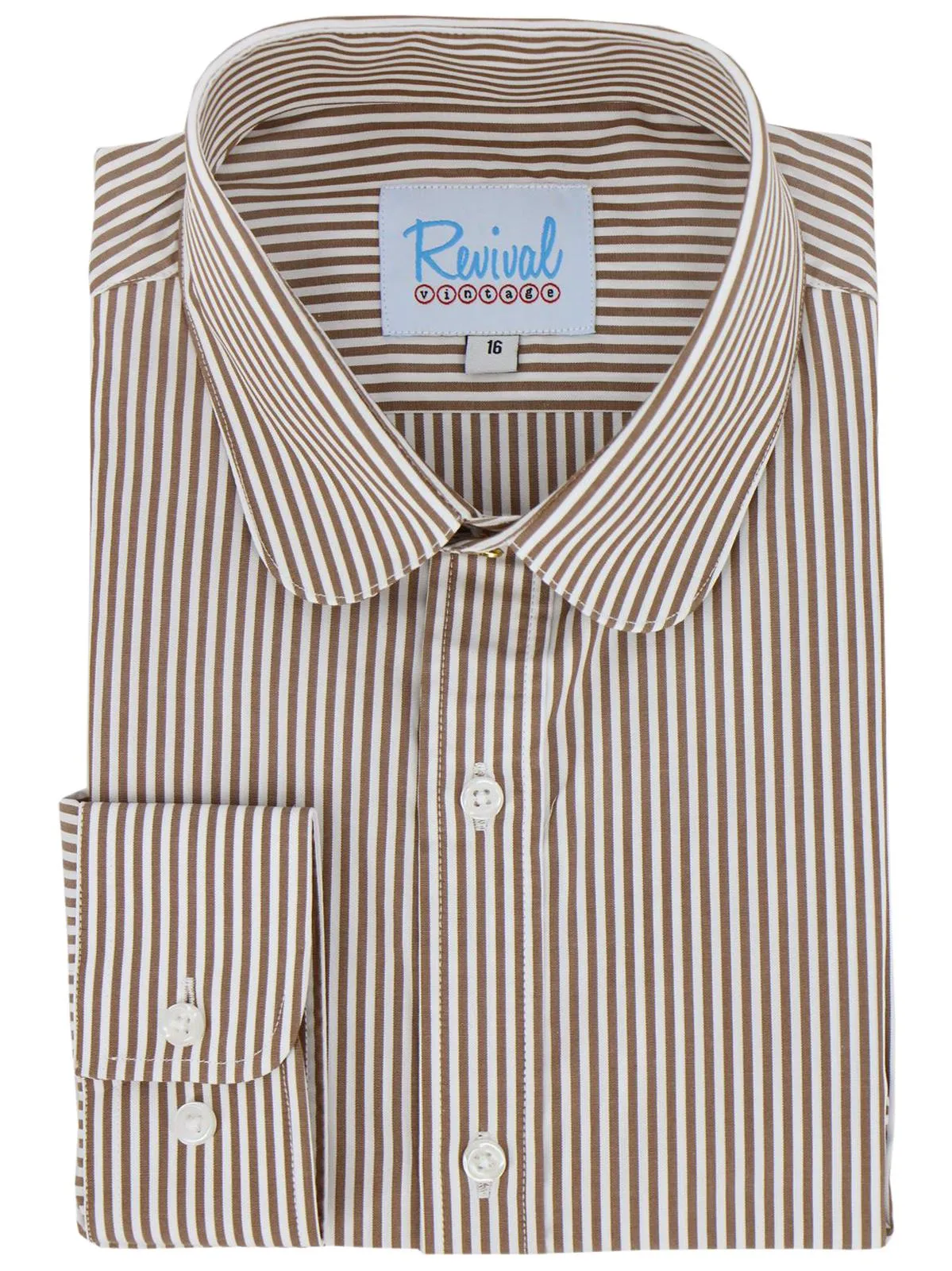 Cedar Brown All Over Stripe Vintage Club Collar Shirt with Gold Stud