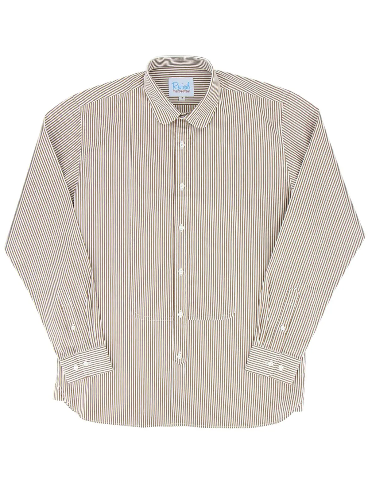 Cedar Brown All Over Stripe Vintage Club Collar Shirt with Gold Stud