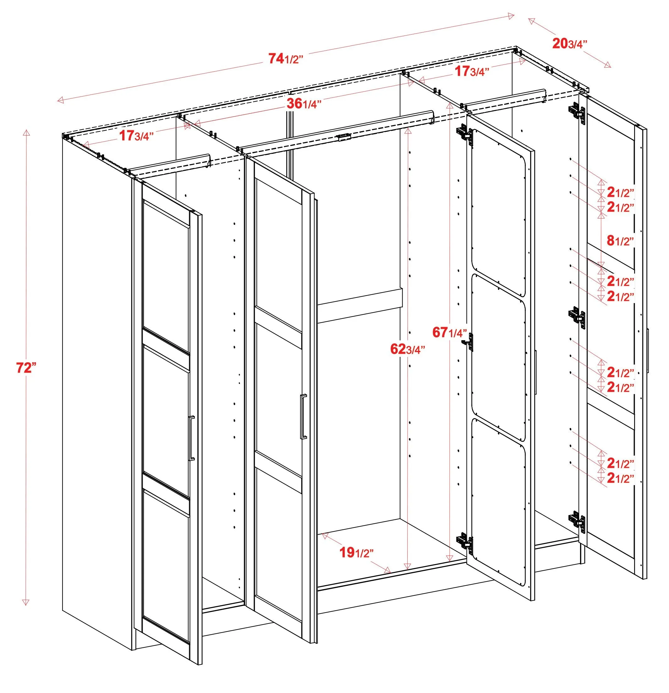 Chandewadi Gray 4 Raised Panel Door Wardrobe With 6 Shelves