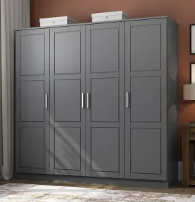 Chandewadi Gray 4 Raised Panel Door Wardrobe With 6 Shelves