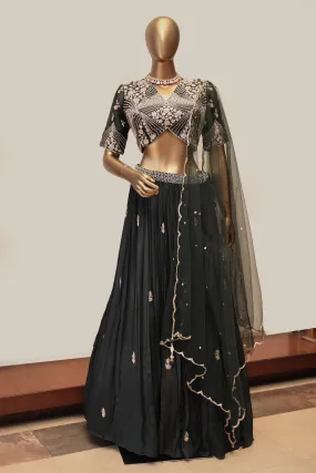 Chinon Lehenga Embroidered  with Zardozi work