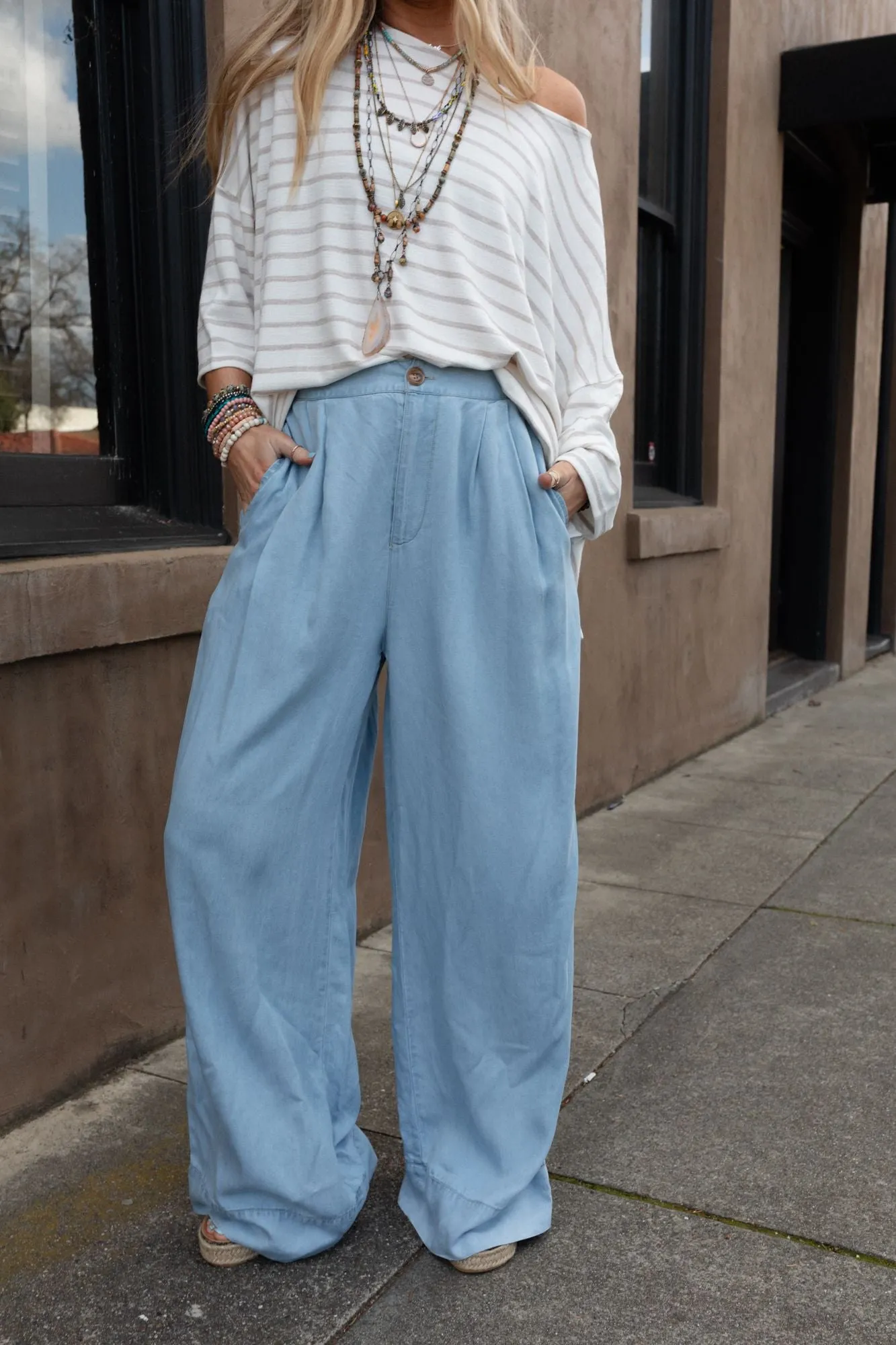 City Sway Wide Leg Denim Pants - Blue