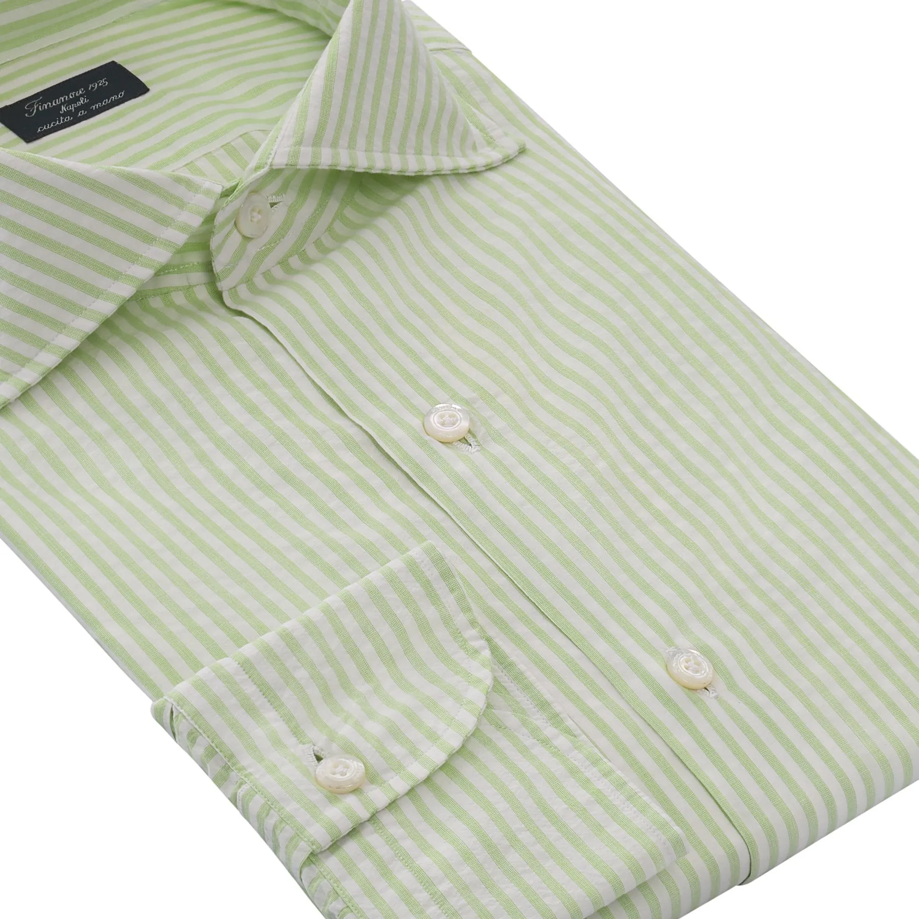 Classic Napoli Cotton Shirt with Striped Sticks in Green