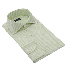 Classic Napoli Cotton Shirt with Striped Sticks in Green