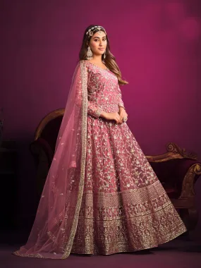 Classy Heavy Embroidered Anarkali Set in Net - Rent