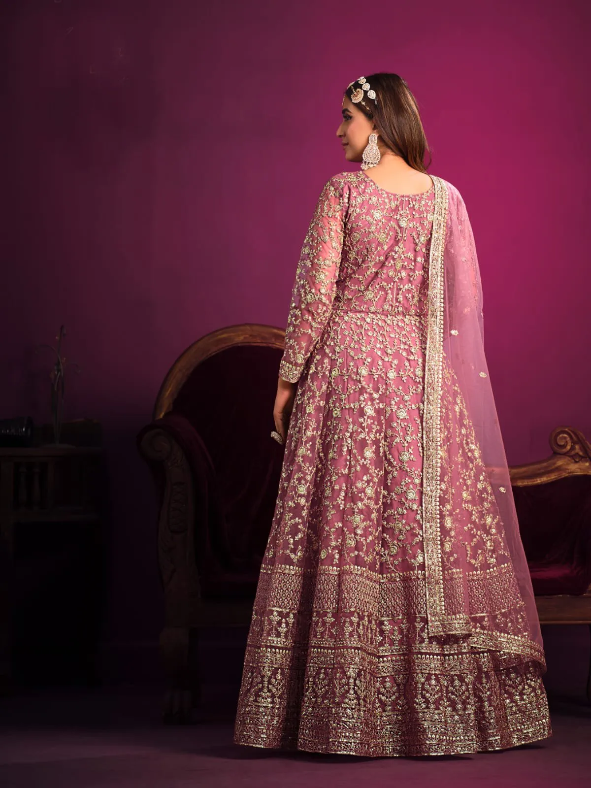 Classy Heavy Embroidered Anarkali Set in Net - Rent