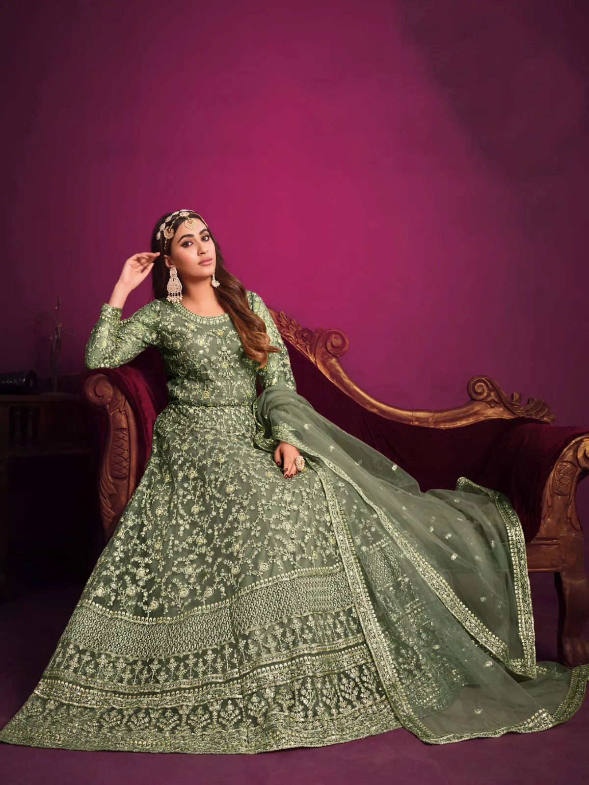 Classy Heavy Embroidered Anarkali Set in Net - Rent