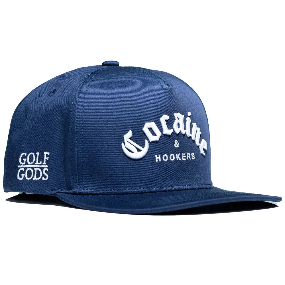 Cocaine & Hookers Navy Blue SnapBack Golf Hat with Flat Brim