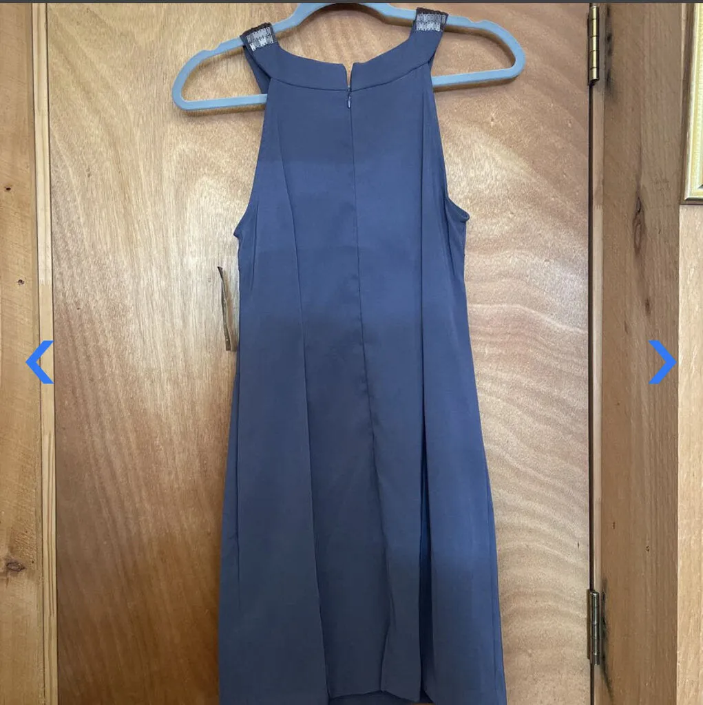 Connected Petite Metallic Neckline Gunmetal Gray Halter Dress Size 4P